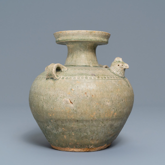 A Chinese Yue chicken-head ewer, Jin Dynasty, 3/5th C.