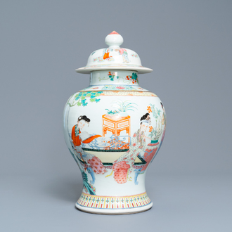 A Chinese famille rose vase and cover, 19/20th C.