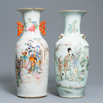 Two Chinese qianjiang cai and famille rose vases, 19/20th C.