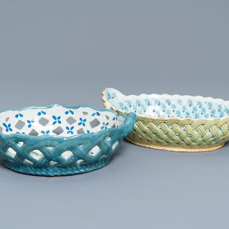 Two reticulated polychrome Brussels faience baskets, 18th C.