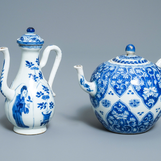 A Chinese blue and white teapot and a jug, Kangxi