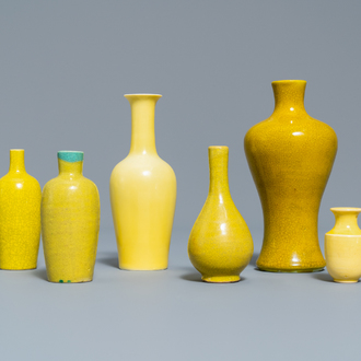 Six Chinese monochrome yellow vases, 19/20th C.