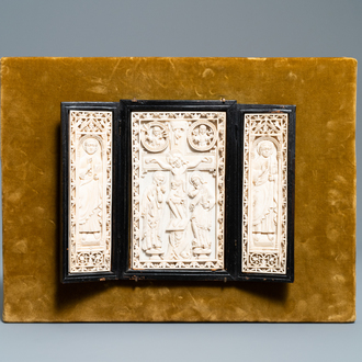 A carved ivory 'crucifixion' triptych, prob. Dieppe, France, 19th C.