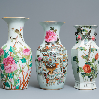 Trois vases en porcelaine de Chine qianjiang cai, 19/20ème