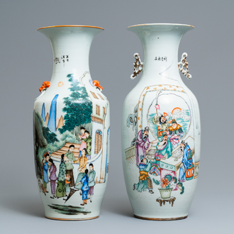 Deux vases en porcelaine de Chine famille rose, 19/20ème