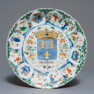 A Chinese famille verte 'Provinces' dish with the arms of France, Kangxi/Yongzheng