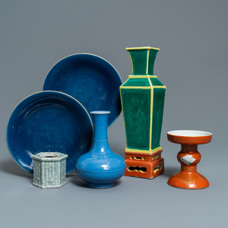 Six Chinese monochrome porcelain wares, 19/20th C.