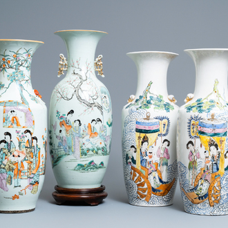 Four Chinese famille rose and qianjiang cai vases, 19/20th C.