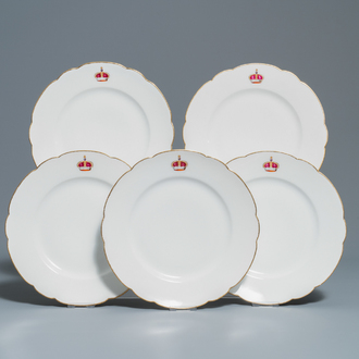 Five French porcelain plates with Russian armorial crowns, Haviland Limoges for Maison Toy, Paris, 19th C.