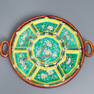 A Chinese verte biscuit sweetmeat set on wooden tray, Kangxi