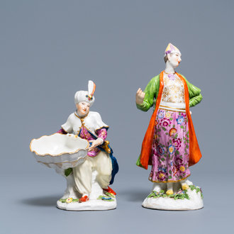 Twee polychrome oriëntalistische porseleinen figuren, Meissen en Samson, 18/19e eeuw