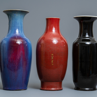 Drie Chinese monochrome vazen, 19e eeuw