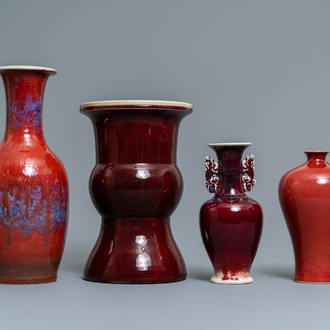 Four Chinese monochrome flambé and sang-de-boeuf vases, 19/20th C.