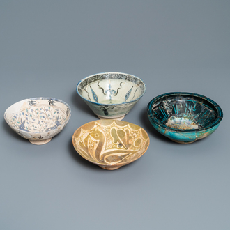 Four various Islamic pottery bowls, Safavid and Raqqa, 14th C. and later