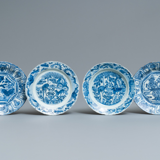 Four Chinese blue and white kraak porcelain plates, Wanli