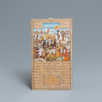 Een Perzische miniatuur met een strijdscène, 19e eeuw