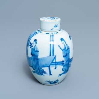 Een Chinese blauw-witte dekselpot, Chenghua merk, Kangxi