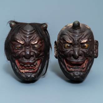 Two Japanese Noh masks, Edo, 18/19th C.