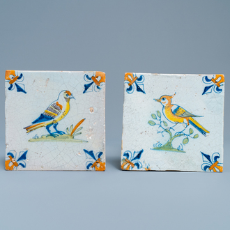 Two polychrome Dutch Delft bird tiles, 17th C.