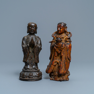 Two Chinese gilt-lacquered bronze figures, Ming