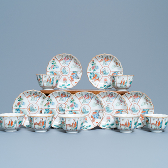 Sept tasses et soucoupes en porcelaine de Chine famille rose, marque et époque de Xianfeng