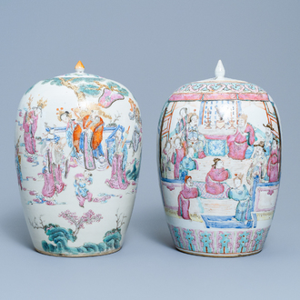 Deux pots à gingembre en porcelaine de Chine famille rose, 19ème