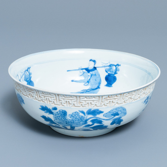 A Chinese blue and white relief-moulded bowl, Kangxi