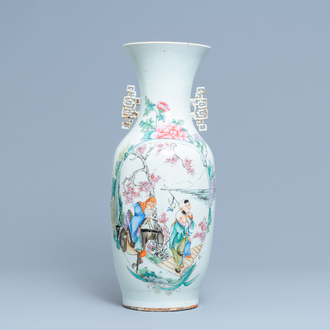 A Chinese famille rose 'Zhang Guolao' vase, 19/20th C.