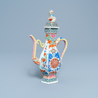 A Chinese famille rose 'Shou' ewer and cover, Qianlong