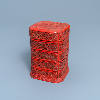 A Chinese red cinnabar lacquer four-tiered box, Wanli