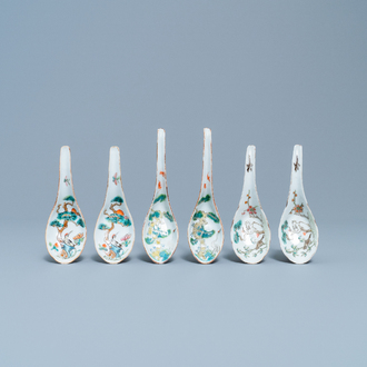 Three pairs of Chinese spoons with herons, 19th C.