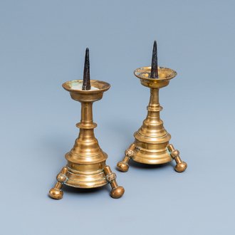 A pair of Flemish or Dutch bronze candlesticks, 16th C.