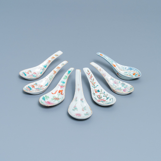 Seven Chinese famille rose spoons, 19/20th C.