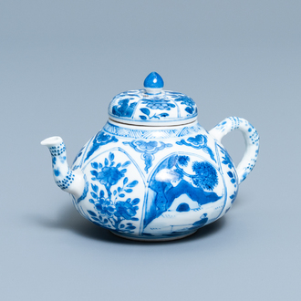 A Chinese blue and white soft paste teapot and cover, Kangxi