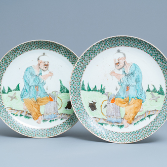 A pair of Chinese Canton famille verte dishes, 19th C.