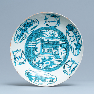 A Chinese Swatow dish with a temple view, Ming