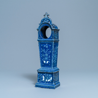 A tall pocket watch holder in blue-ground Saint-Omer faience, France, 18th C.