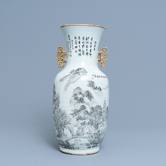 A Chinese qianjiang cai vase with a fine landscape, 19/20th C.