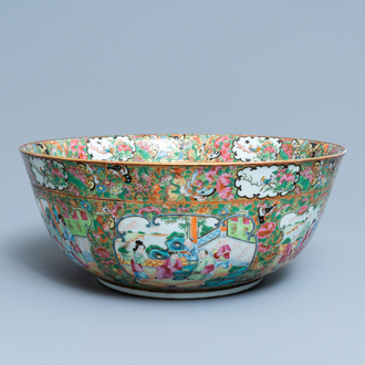 A large Chinese Canton famille rose monogrammed bowl, 19th C.