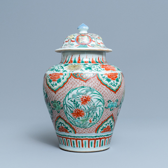 A Chinese wucai vase and cover, Transitional period