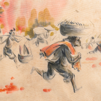 Tu Duyen (Vietnam, 1915-2012), ink and watercolour on silk: 'Palm and napalm', dated 1969