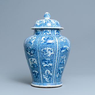 A large Chinese blue and white vase and cover, Kangxi