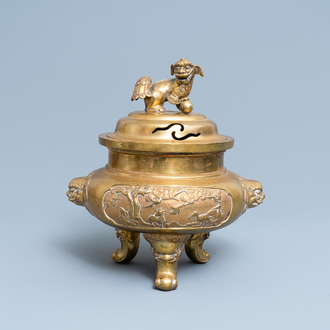 A large Chinese bronze tripod censer, 19/20th C.