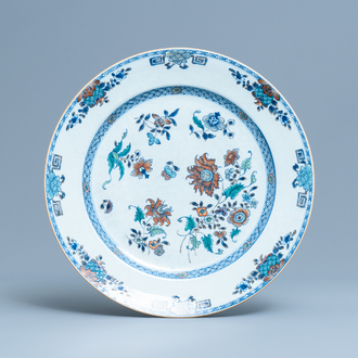 A large Chinese doucai charger with floral design, Qianlong