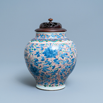 A Chinese wucai vase with floral design, Transitional period