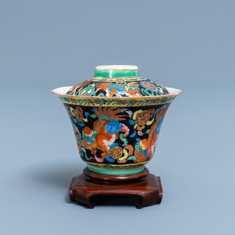 A Chinese Thai market Bencharong bowl and cover, 19th C.