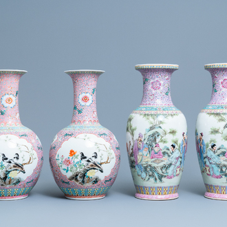 Two pairs of Chinese famille rose vases, Republic