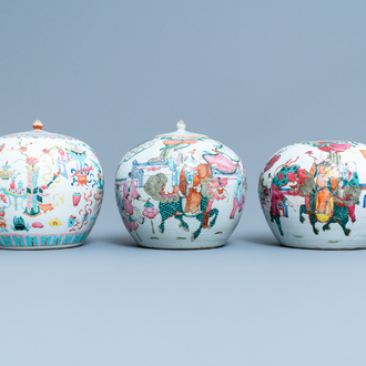 Three Chinese famille rose jars, 19th C.