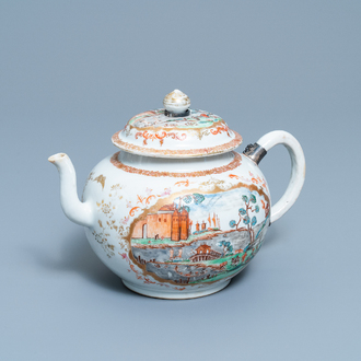 Une grande théière en porcelaine de Chine famille rose de style Meissen, Qianlong