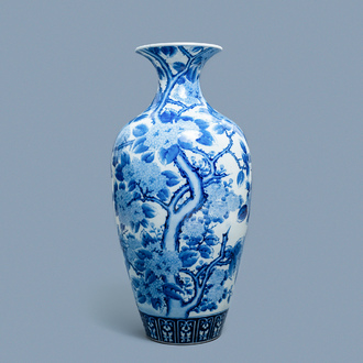 A large Japanese blue and white Arita vase, Meiji, 19th C.